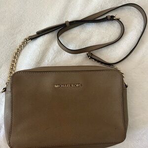 Michael Kors Brown Leather Crossbody Bag with Chain Detail